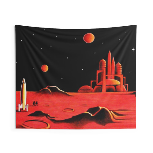 Space Art Tapestry Featuring a Futuristic Martian City