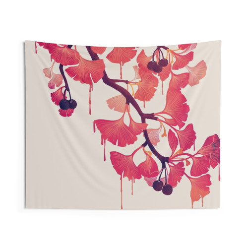 Ginkgo Tree Floral Watercolor Tapestry Wall Hanging