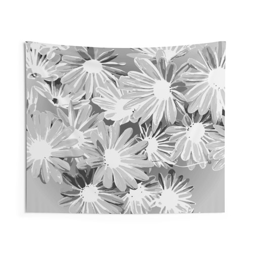 Gray Watercolor Flowers Tapestry Wall Hanging
