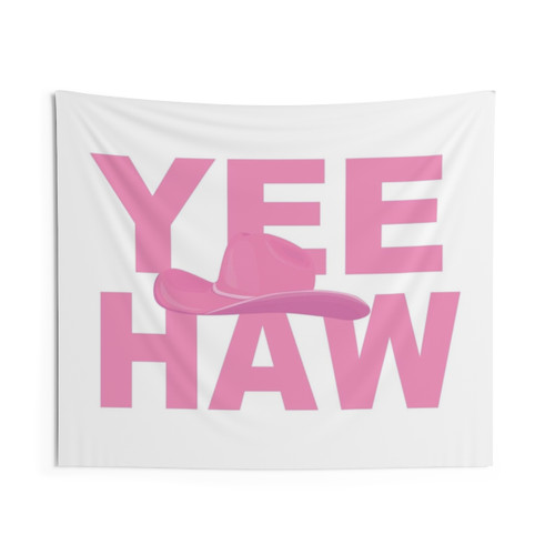 Yeehaw Cowboy Hat Tapestry - Trendy Pink and White Cowboy Hat Design