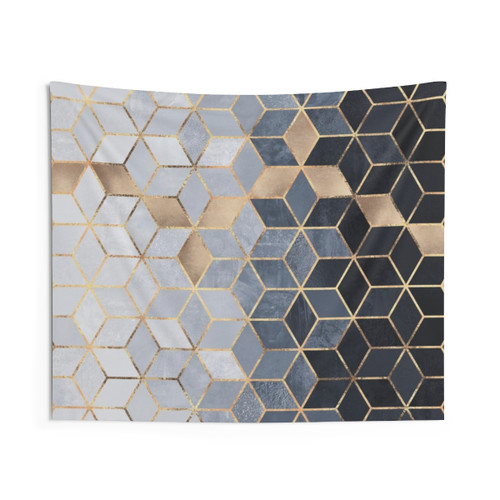 Soft Blue Gradient Cubes Tapestry - Abstract Geometric Wall Decor