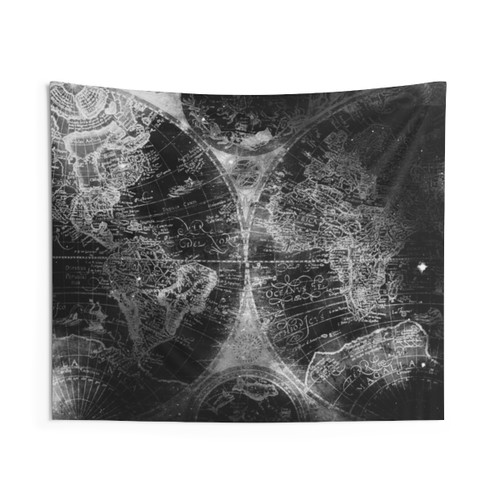 Antique Map Space Stars Black and White Tapestry