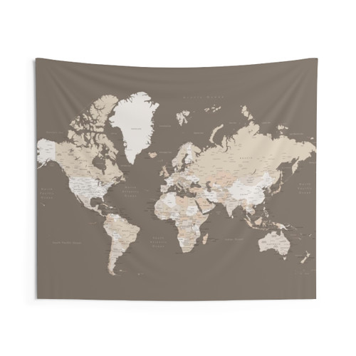 Earth Tones World Map Tapestry