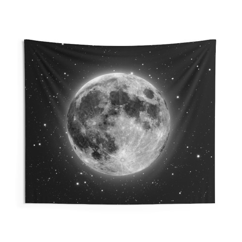 Bright, Beautiful Full Moon and Stars Photo Tapestry