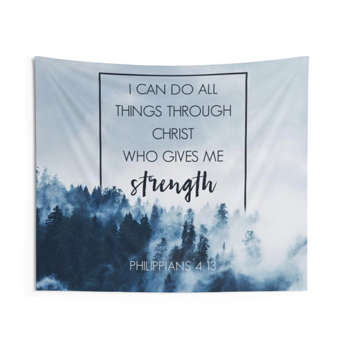 Philippians 4:13 Bible Verse Tapestry with Forest Landscape