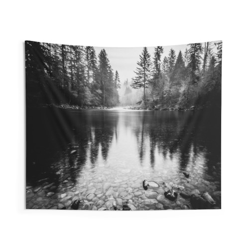 Black and White Nature Reflection Tapestry
