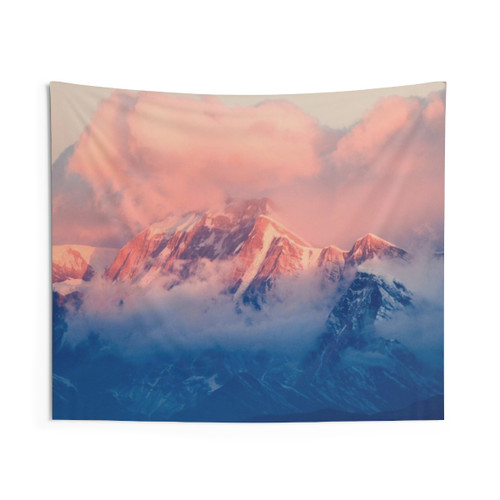 Snow Mountain at Pink Sunset Tapestry