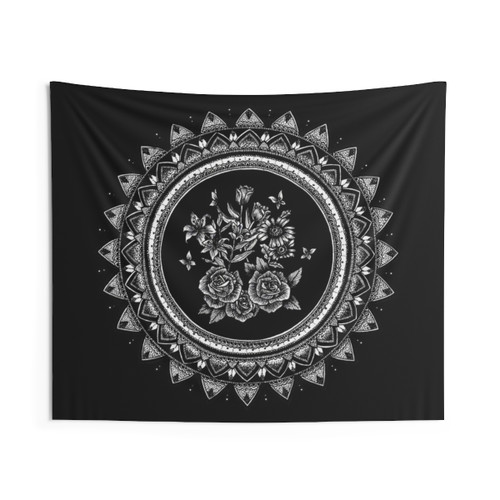 Bouquet Mandala Tapestry - Floral Tattoo-Inspired Wall Art