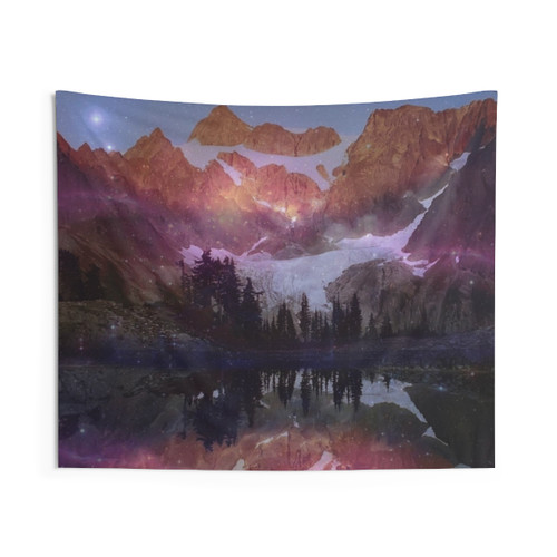 Mountains in Space Tapestry - Mesmerizing Galaxy Wall Hanging