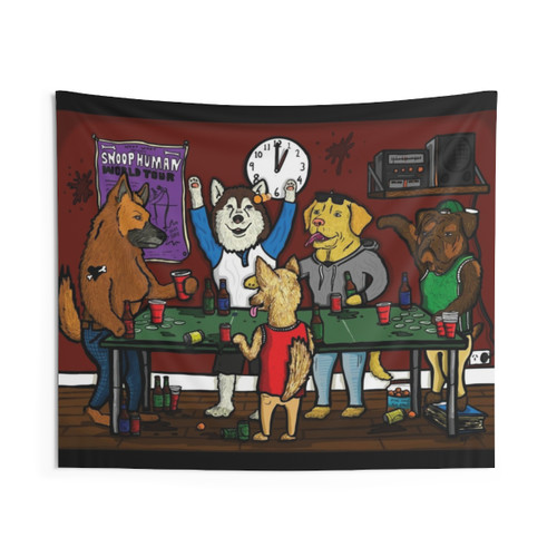 Dogs Playing Pong Tapestry