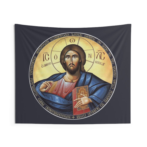 Byzantine Christ Pantocrator Icon Tapestry