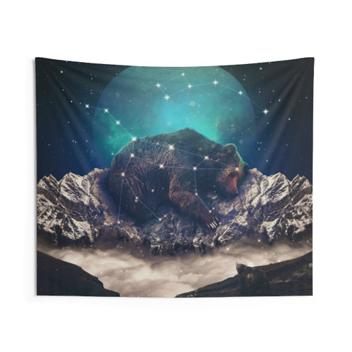 Ursa Major Constellation Tapestry featuring a night sky with stars, mountains, and a sleeping bear