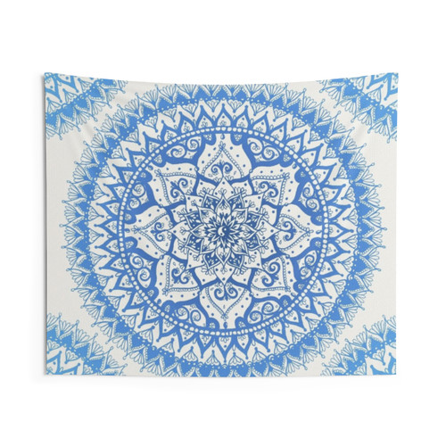 Yin Yang Mandala Tapestry in Soft Blues