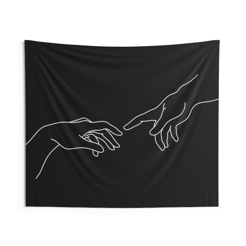 Creation of Adam Hands Black and White Tapestry