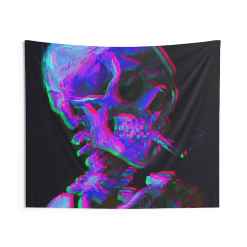 Abstract Neon Skull Tapestry - Cyberpunk Wall Art