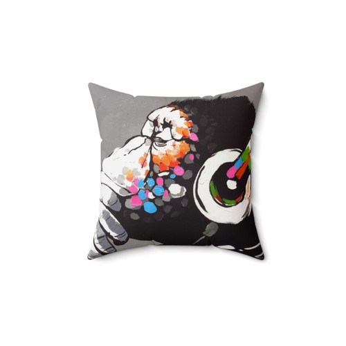 Banksy DJ Monkey Thinker Throw Pillow