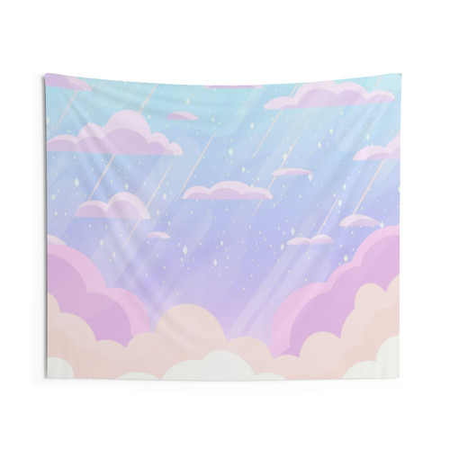 Pastel Heaven Tapestry with Dreamy Cloud and Star Design