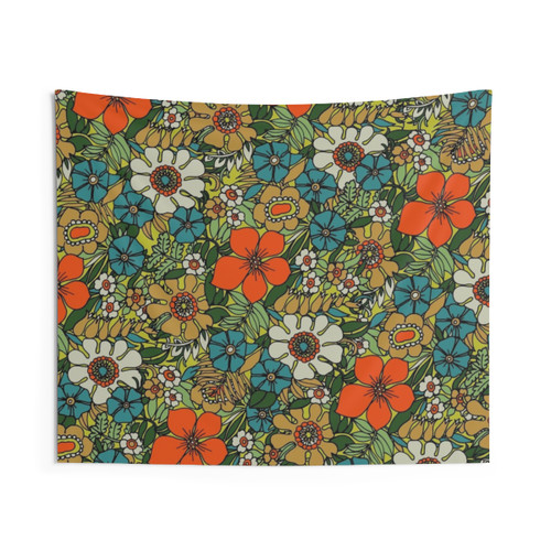 Retro 70s Plate Floral Tapestry