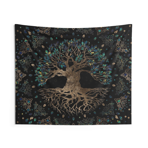 Tree of Life Yggdrasil Golden Marble Tapestry