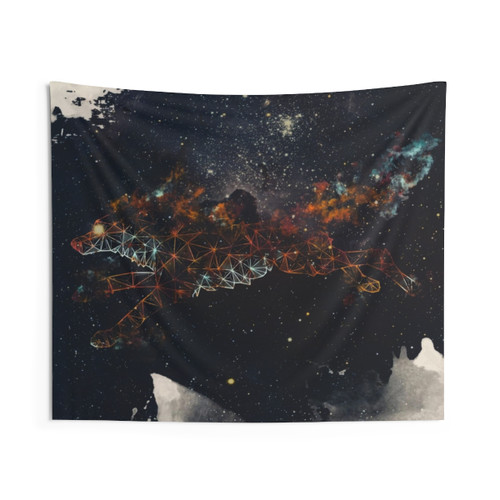 Celestial Wolf Tapestry - Geometric Galaxy Wall Art