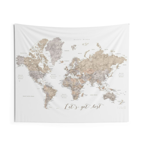 Detailed World Map Tapestry Wall Art