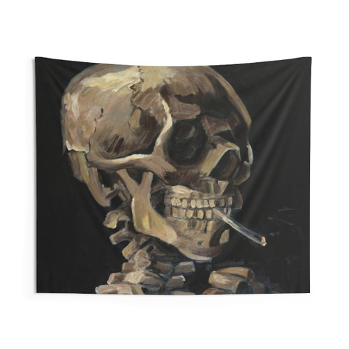 Van Gogh Skull with Smoking Tapestry Wall Hanging