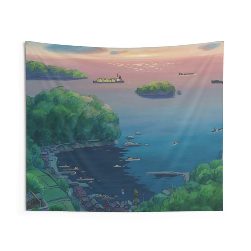 Anime Inspired Ocean Landscape Tapestry