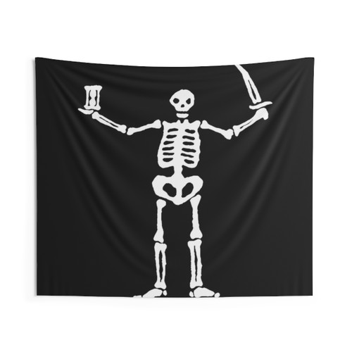 Black Sails Pirate Flag Tapestry with White Skeleton