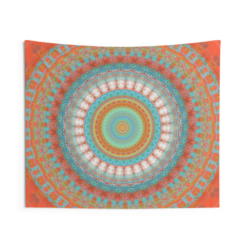 Bohemian Mandala Tapestry in Orange and Turquoise