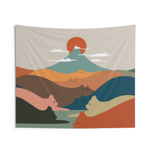 Vibrant Cat Landscape Tapestry Wall Art