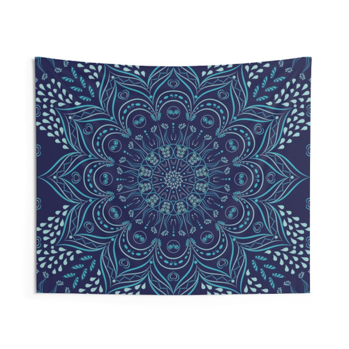Navy Blue Boho Mandala Tapestry