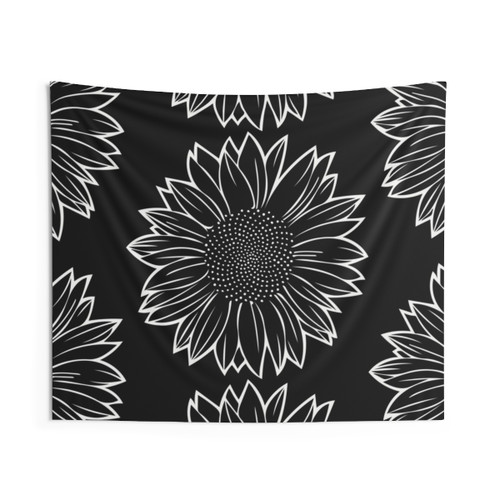 Sunflower botanical line drawing tapestry wall hanging