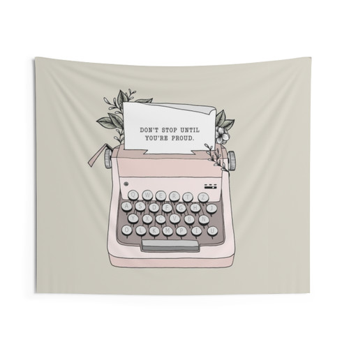 Motivational Typewriter Tapestry with Floral Design