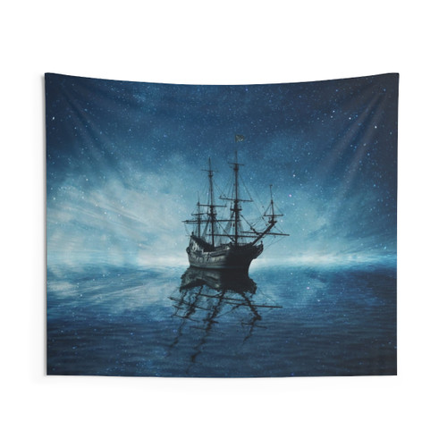 Ghost Ship Under Starry Sky Tapestry
