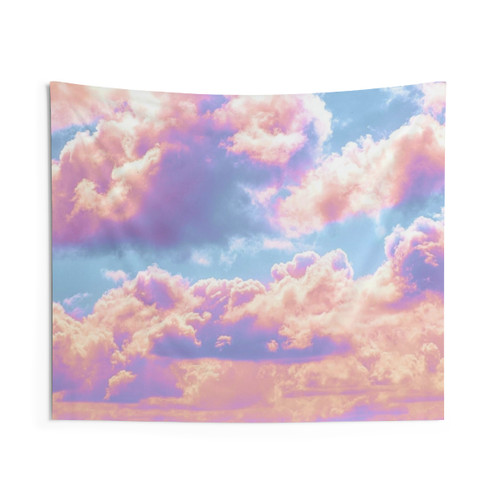 Dreamy Pastel Pink Sunrise Tapestry - Aesthetic Sky and Clouds Wall Decor