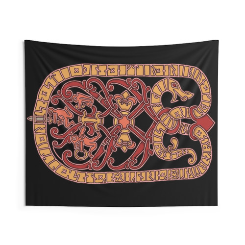 Viking Runestone Tapestry featuring ancient runes and symbols