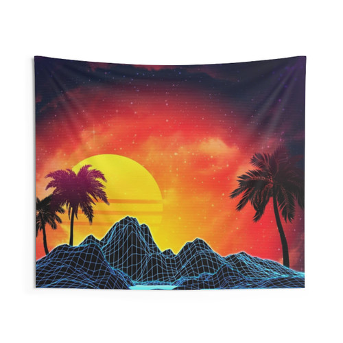 80s Retro Vaporwave Sunset Tapestry