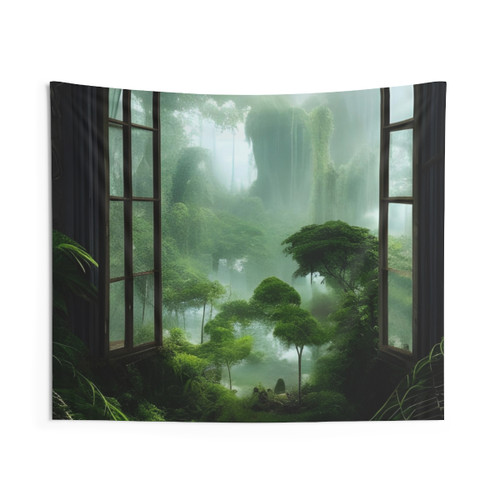 Vibrant Tropical Rainforest Digital Art Tapestry