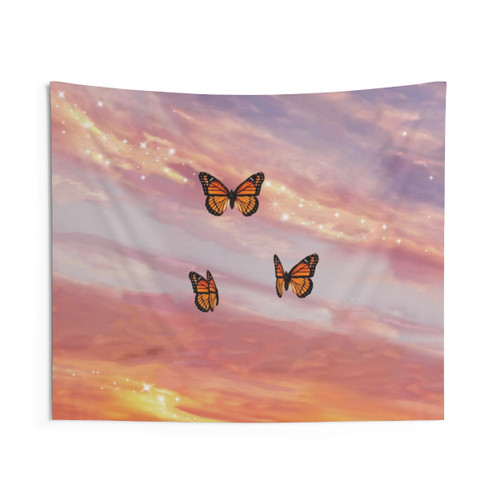Butterfly Sunset Aesthetic Tapestry Wall Hanging