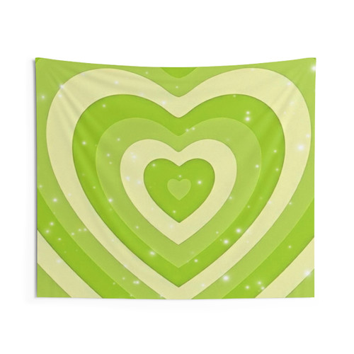 Pastel Aesthetic Green Hearts Tapestry