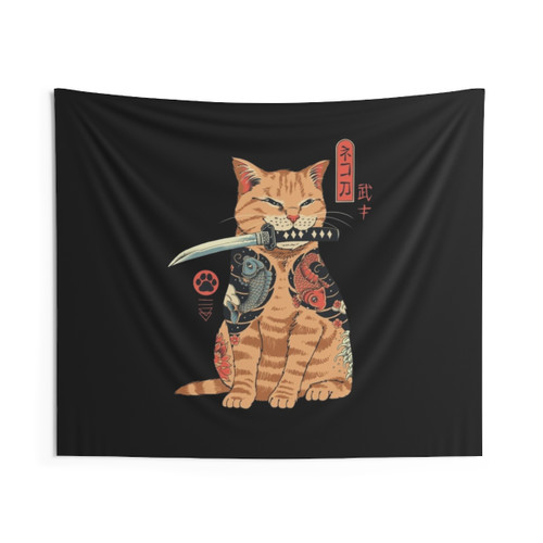 Catana Japanese Samurai Cat Tapestry
