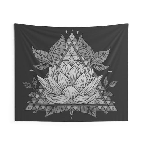 Grey Lotus Flower Geometric Design Tapestry
