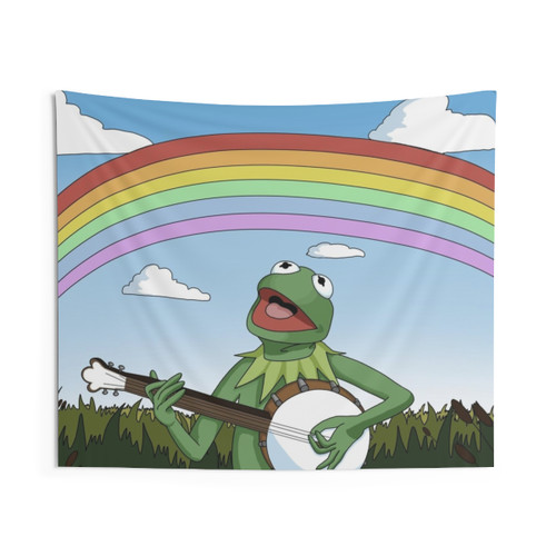 Kermit the Frog Tapestry with Colorful Rainbows and Muppet Designs