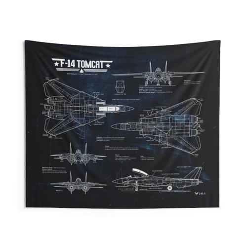 Tomcat F-14 Blueprint Tapestry USAF Navy Decor