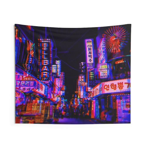 Acid Trip Night Tokyo Tapestry - Neon Futuristic Wall Art
