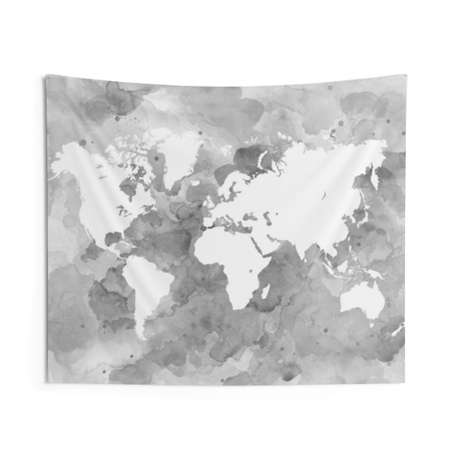World Map Grayscale Tapestry