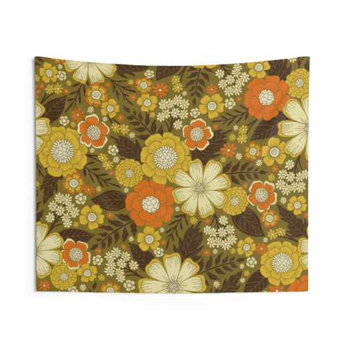 Retro 1970s Floral Pattern Tapestry Wall Hanging