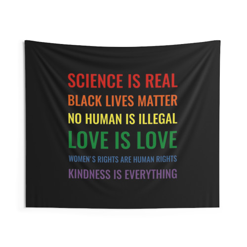 Inspirational Activism Tapestry featuring Science is Real and Black Lives Matter messages