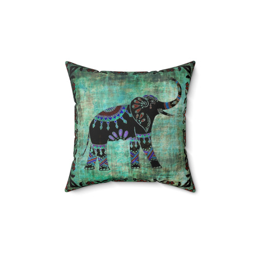 Decorative Asian Elephant Floral Art Pillow