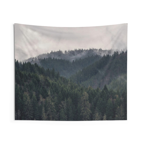 PNW Foggy Forest Mountain Tapestry